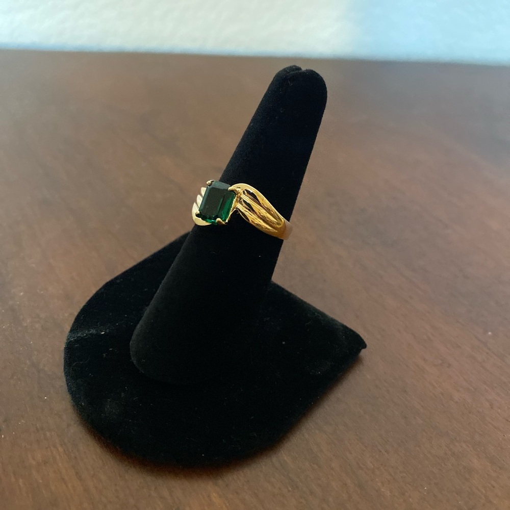 Gold Plated Simulated Emerald Ring - image 3